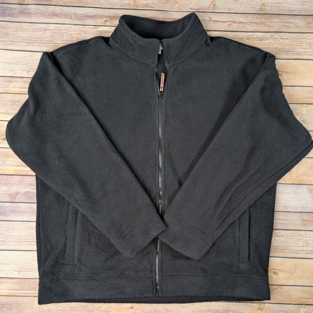 Orvis Fleece Jacket Mens XL Polyester Black Full Zip Mock Neck Warm Outerwear
